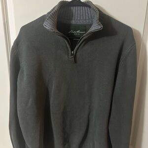 Eddie Bauer Men's Dark Green Cotton Quarter Zip-Up Sweater